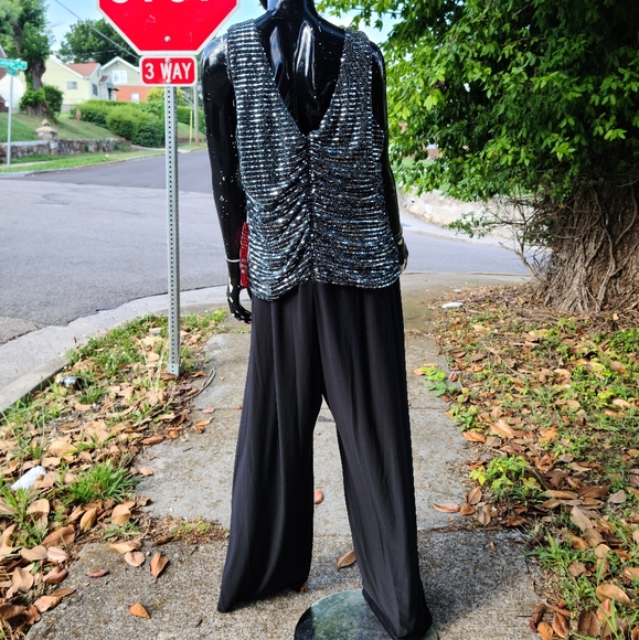 R&M Richards Woman Black and Silver Jumpsuit - Picture 2 of 7